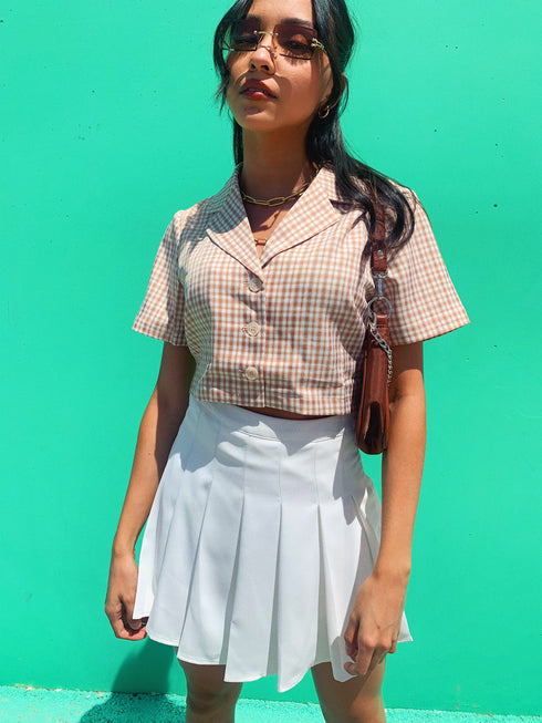 Vintage Summer Checked Top// Tan *HAI'S PICK*